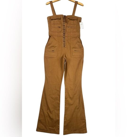 Good American‎ NEW Jumpsuit Womens Medium Brown Lace Up Utility Twill Cargo - Picture 5 of 16